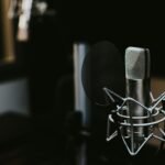 macro photography of silver and black studio microphone condenser